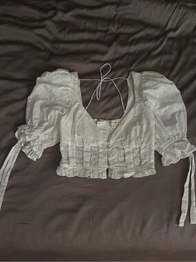 For Love & Lemons White Eyelet Cropped Top